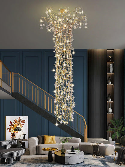 Tree Branch Staircase Chandelier - Rustic Design with Adjustable Heigh