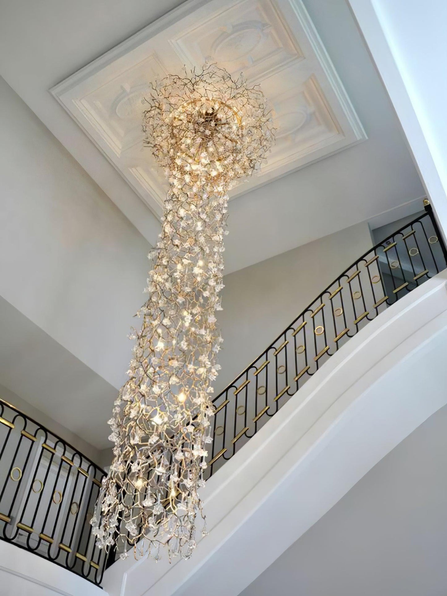 Tree Branch Staircase Chandelier - Rustic Design with Adjustable Heigh
