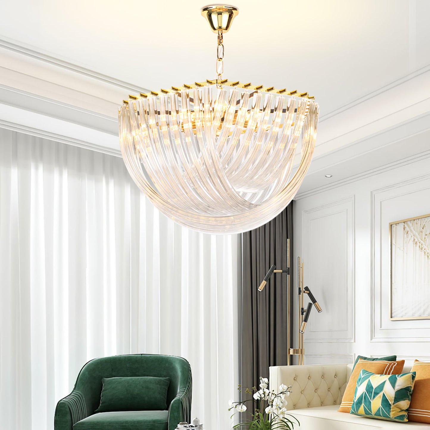 Elegant Trevi Glass Chandelier - Adjustable Height, Energy Efficient