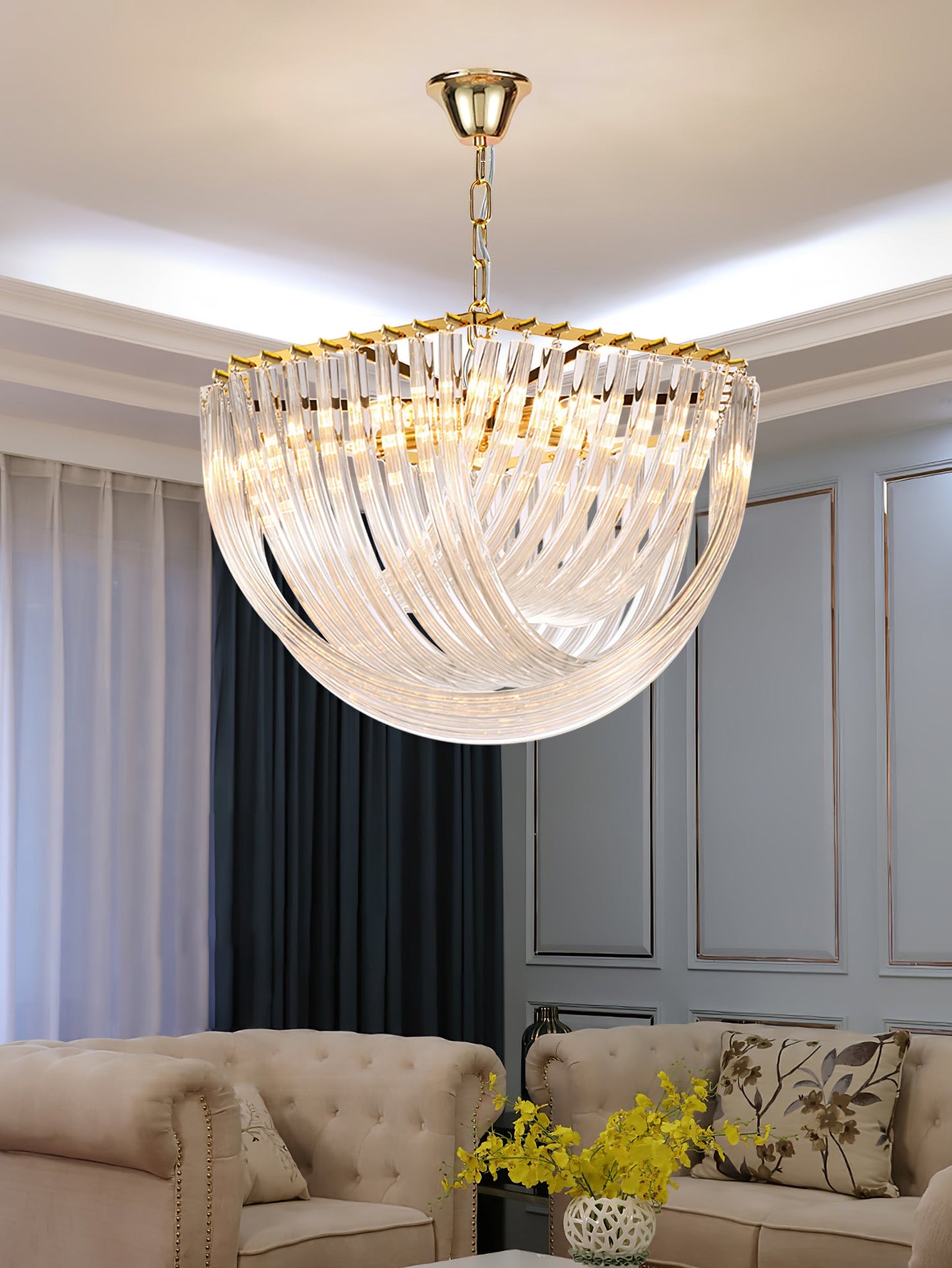 Elegant Trevi Glass Chandelier - Adjustable Height, Energy Efficient