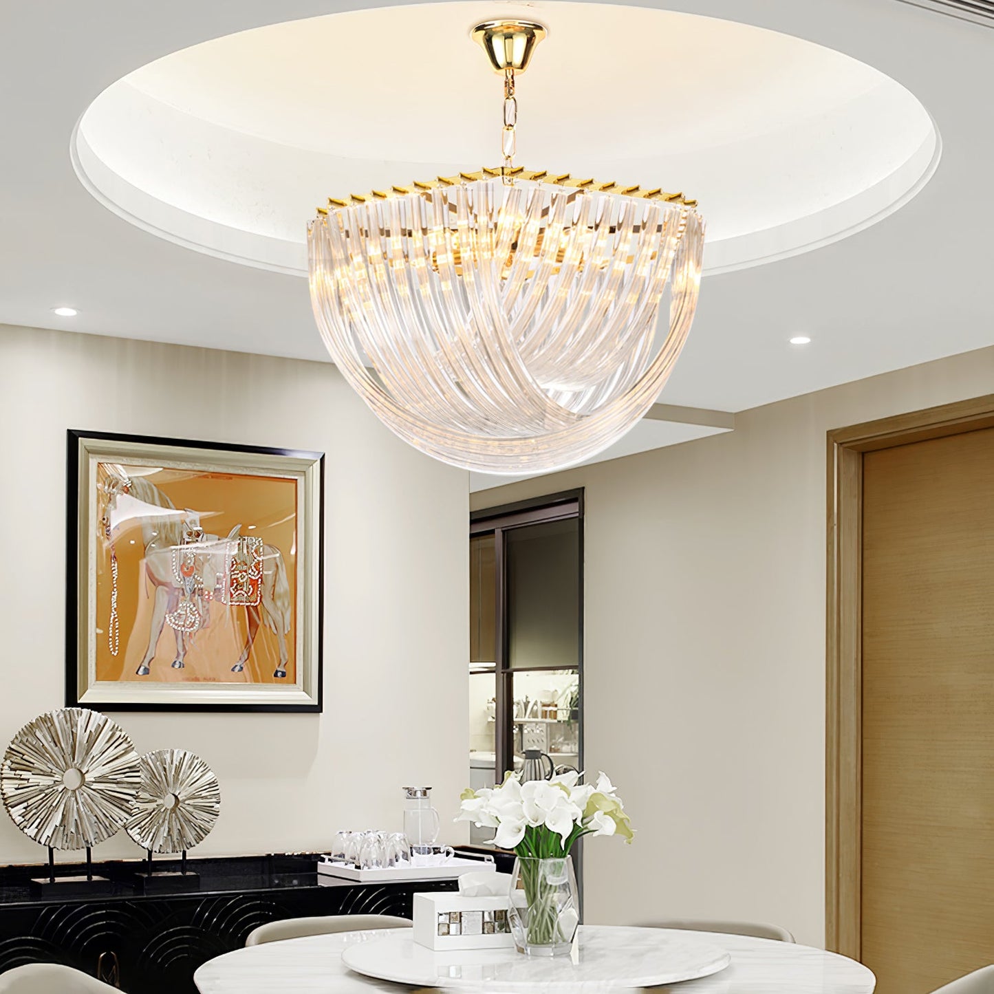 Elegant Trevi Glass Chandelier - Adjustable Height, Energy Efficient