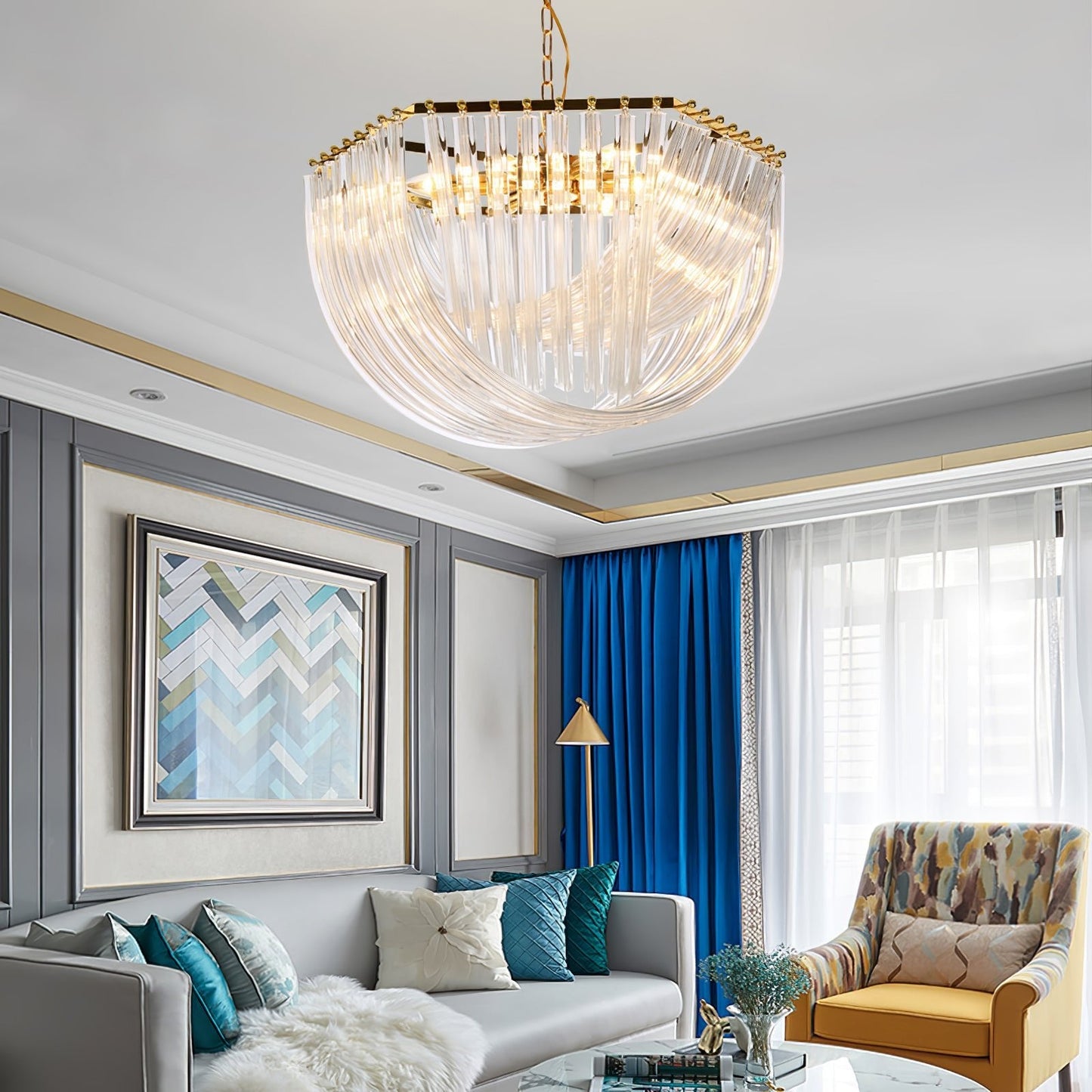 Elegant Trevi Glass Chandelier - Adjustable Height, Energy Efficient