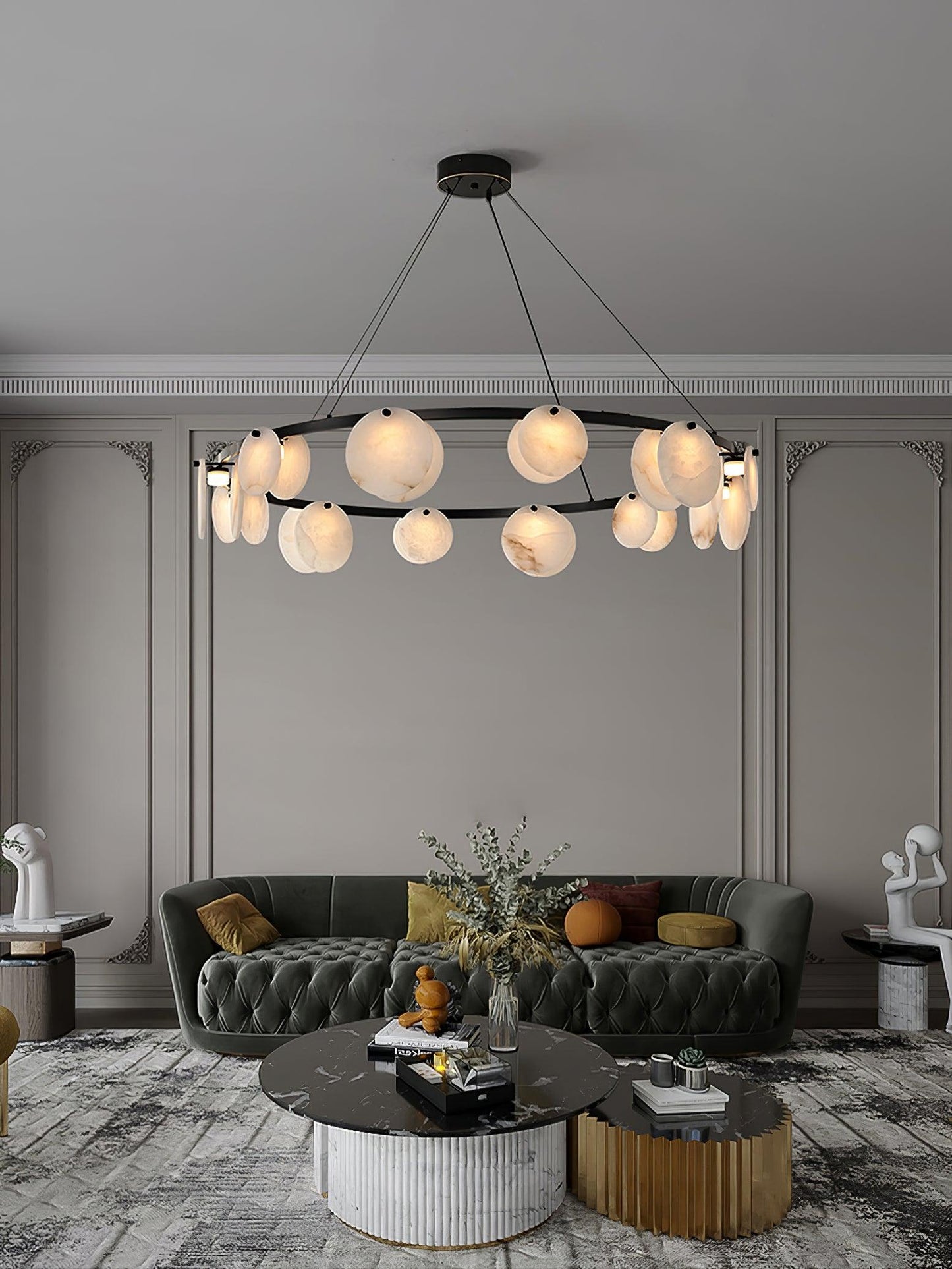 Trinidad Alabaster Chandelier - Elegant Lighting with Adjustable Heigh