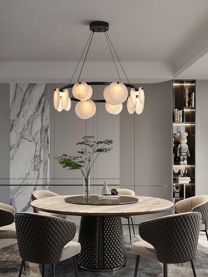 Trinidad Alabaster Chandelier - Elegant Lighting with Adjustable Heigh