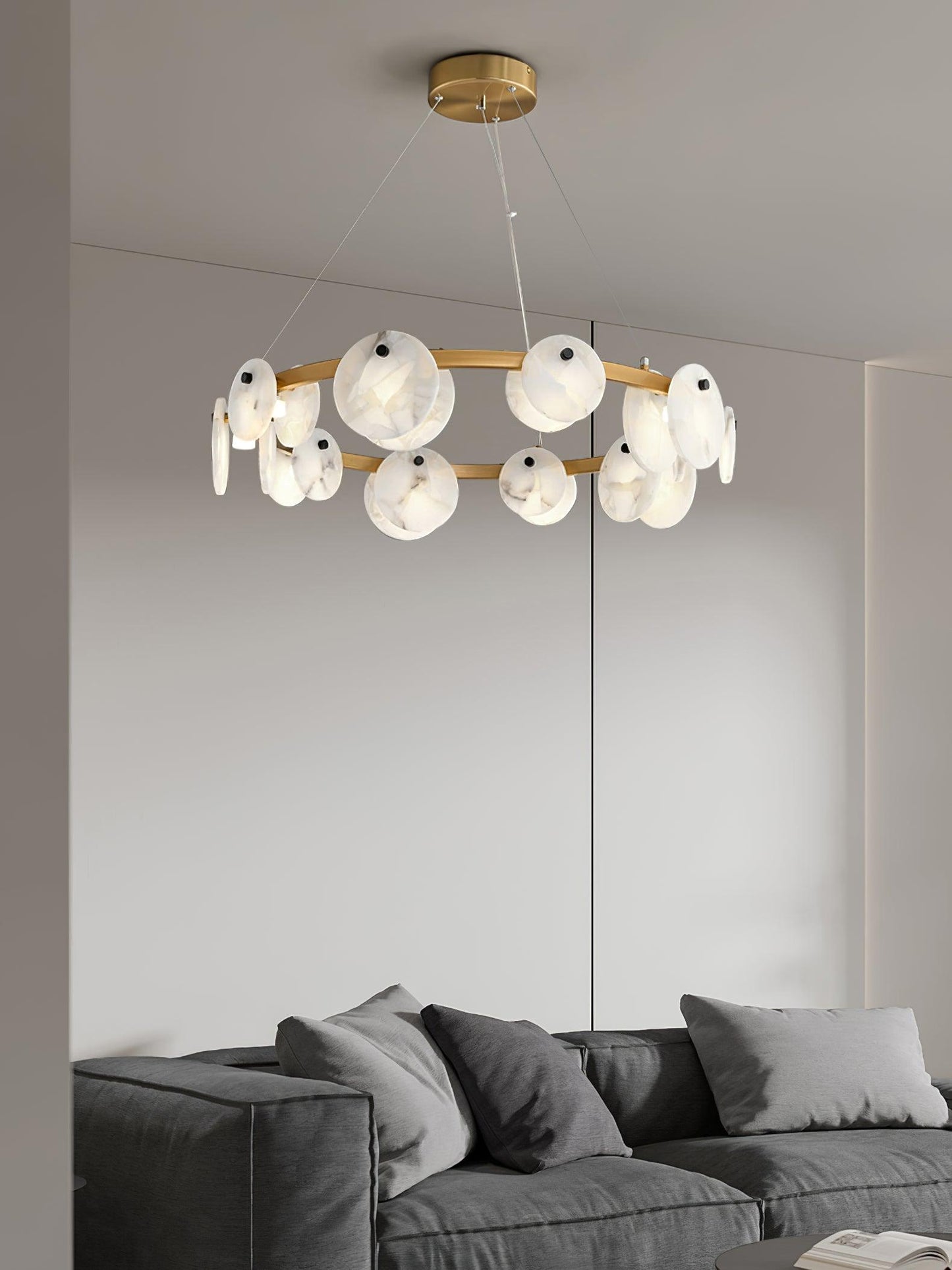 Trinidad Alabaster Chandelier - Elegant Lighting with Adjustable Heigh