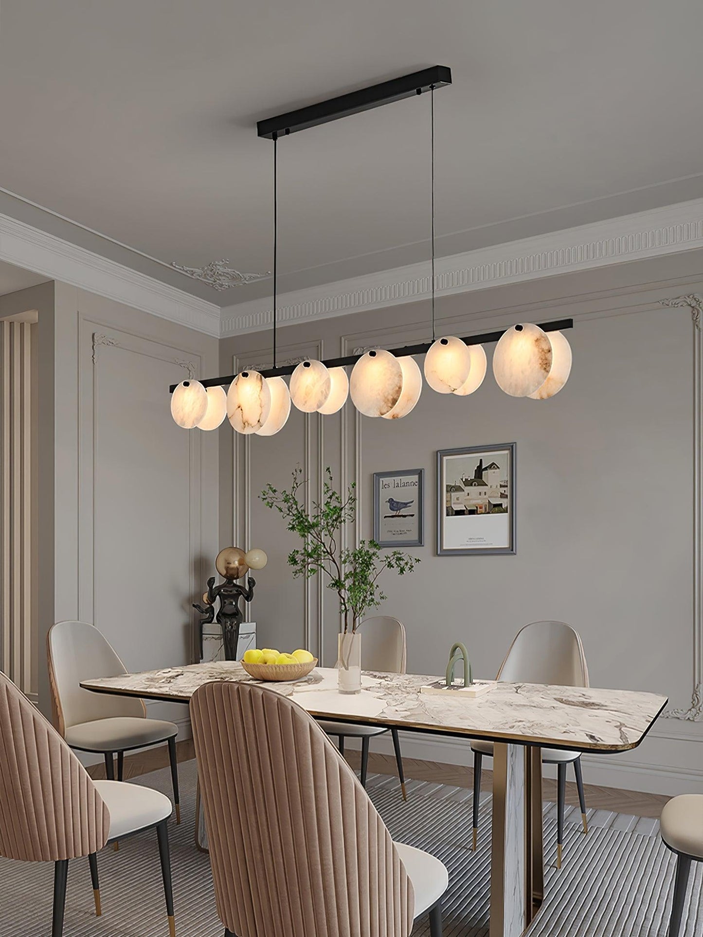 Trinidad Alabaster Chandelier - Elegant Design, Adjustable Height