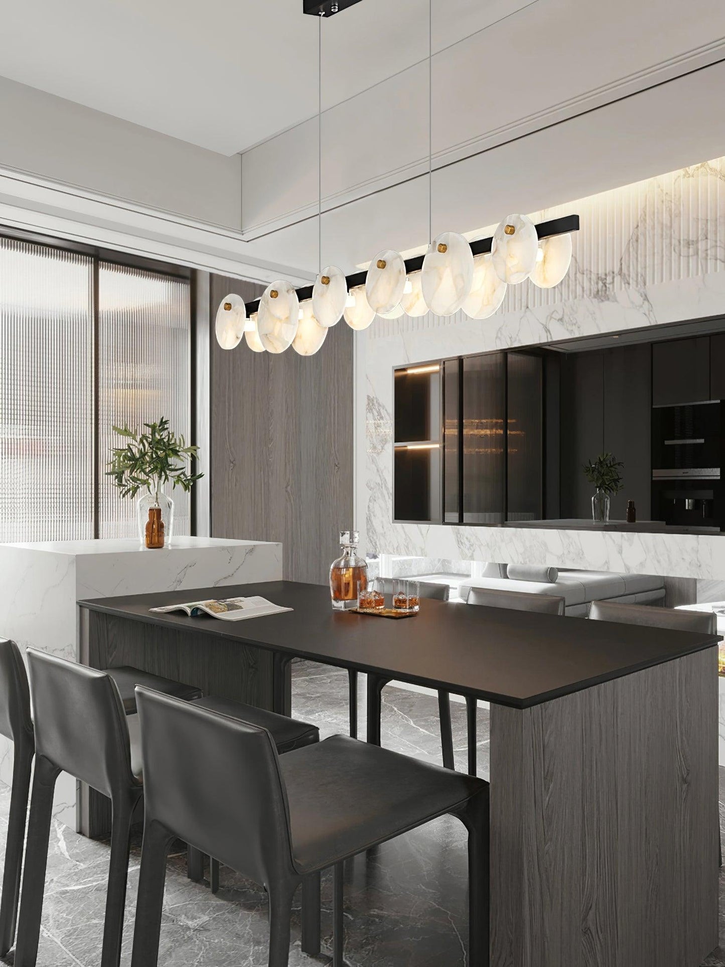 Trinidad Alabaster Chandelier - Elegant Design, Adjustable Height