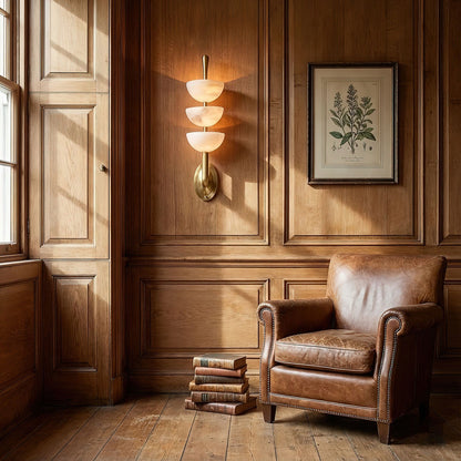 Triple Alabaster Wall Sconce - Elegant Lighting with Adjustable Bright