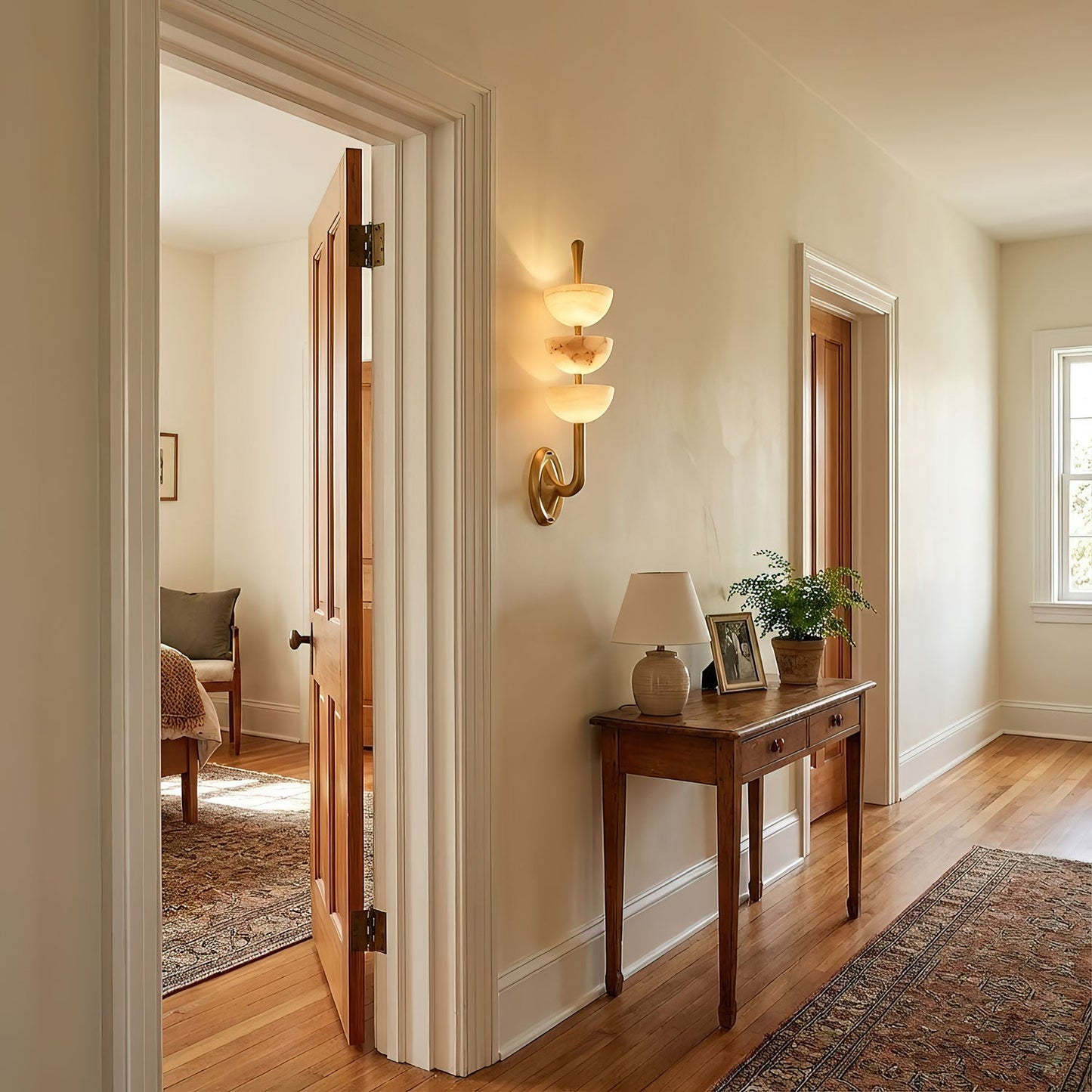 Triple Alabaster Wall Sconce - Elegant Lighting with Adjustable Bright
