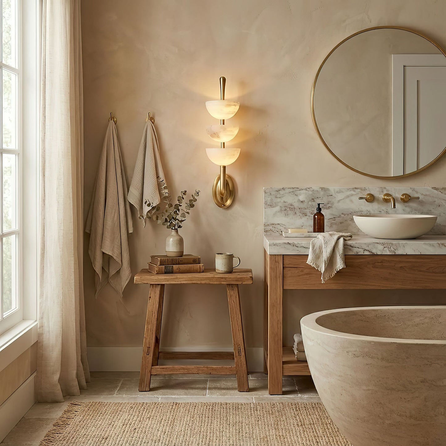 Triple Alabaster Wall Sconce - Elegant Lighting with Adjustable Bright