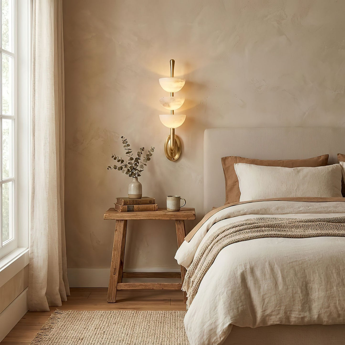 Triple Alabaster Wall Sconce - Elegant Lighting with Adjustable Bright