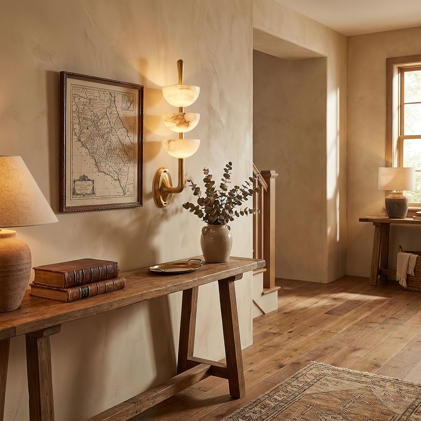 Triple Alabaster Wall Sconce - Elegant Lighting with Adjustable Bright