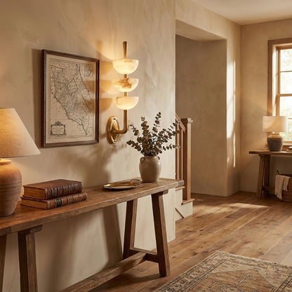 Triple Alabaster Wall Sconce - Elegant Lighting with Adjustable Bright