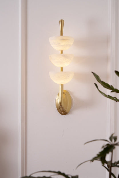 Triple Alabaster Wall Sconce - Elegant Lighting with Adjustable Bright