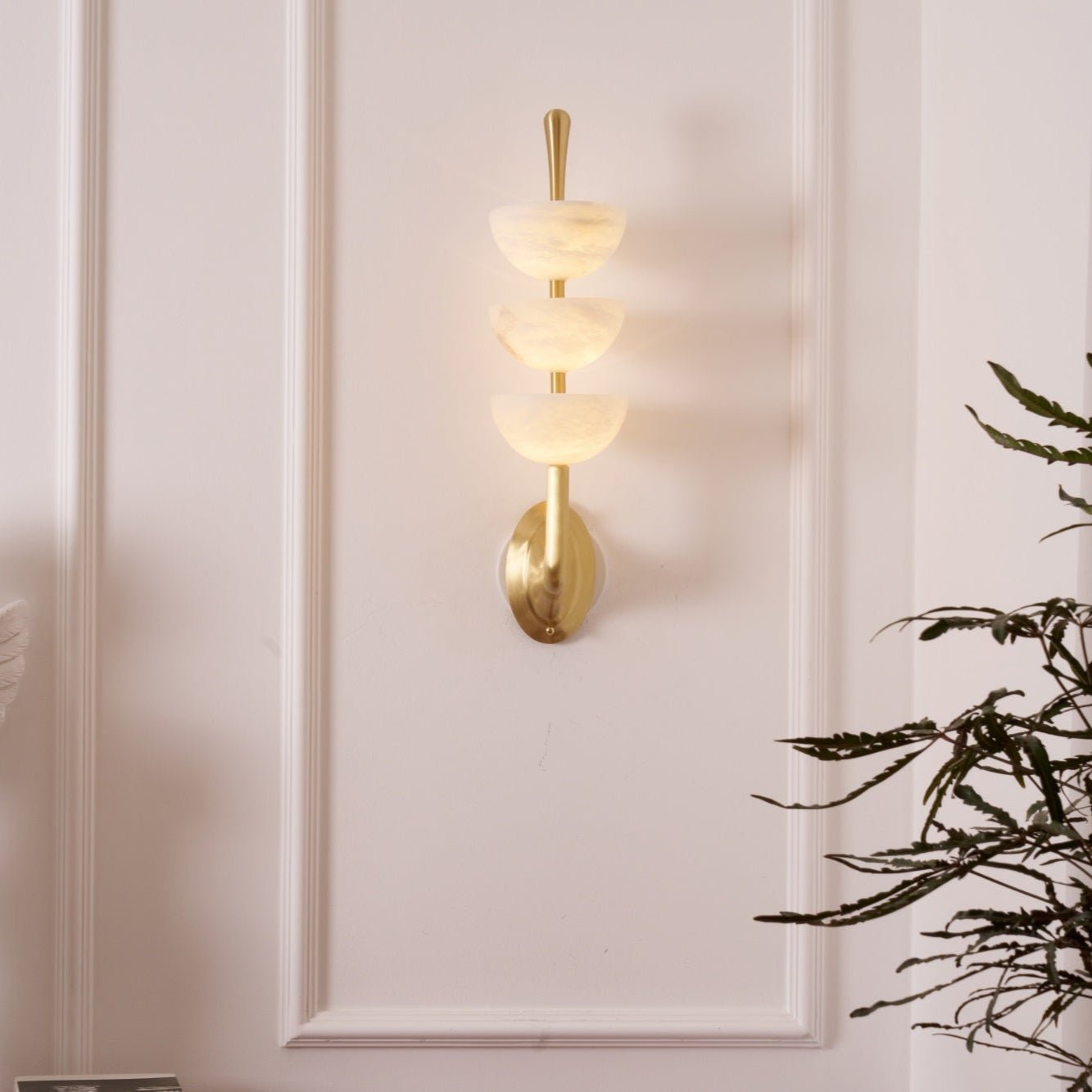 Triple Alabaster Wall Sconce - Elegant Lighting with Adjustable Bright