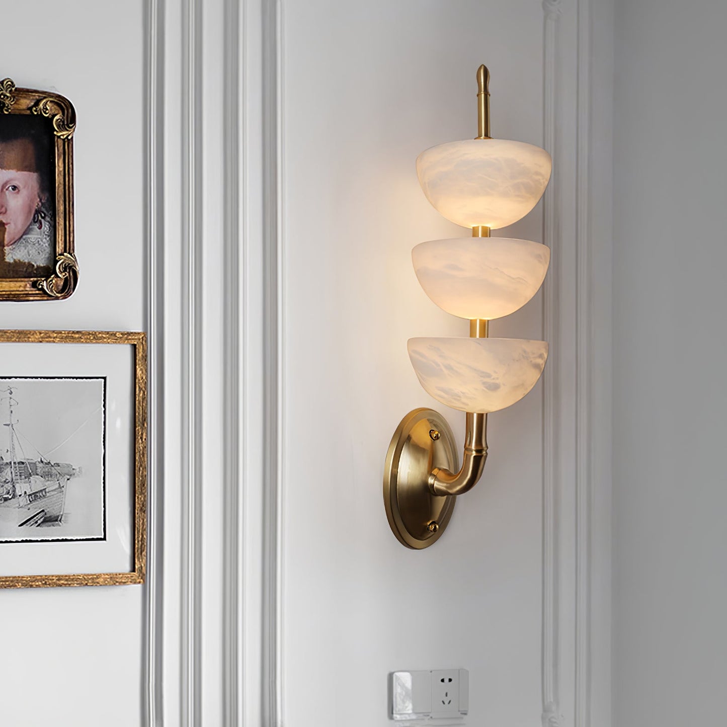 Triple Alabaster Wall Sconce - Elegant Lighting with Adjustable Bright