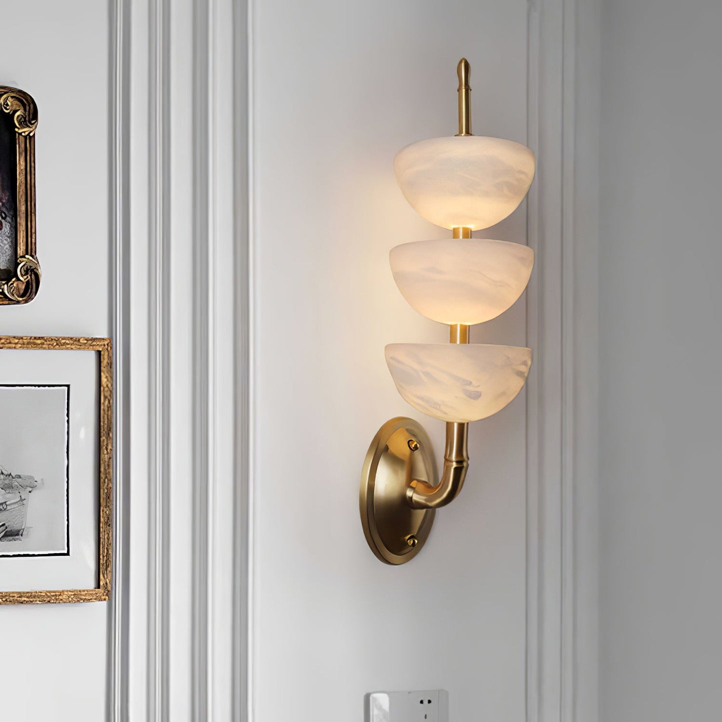 Triple Alabaster Wall Sconce - Elegant Lighting with Adjustable Bright