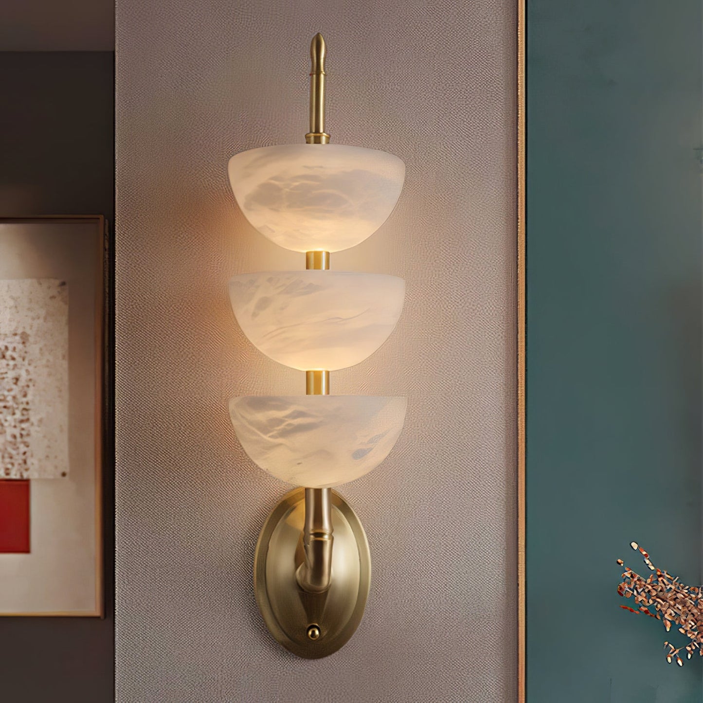 Triple Alabaster Wall Sconce - Elegant Lighting with Adjustable Bright