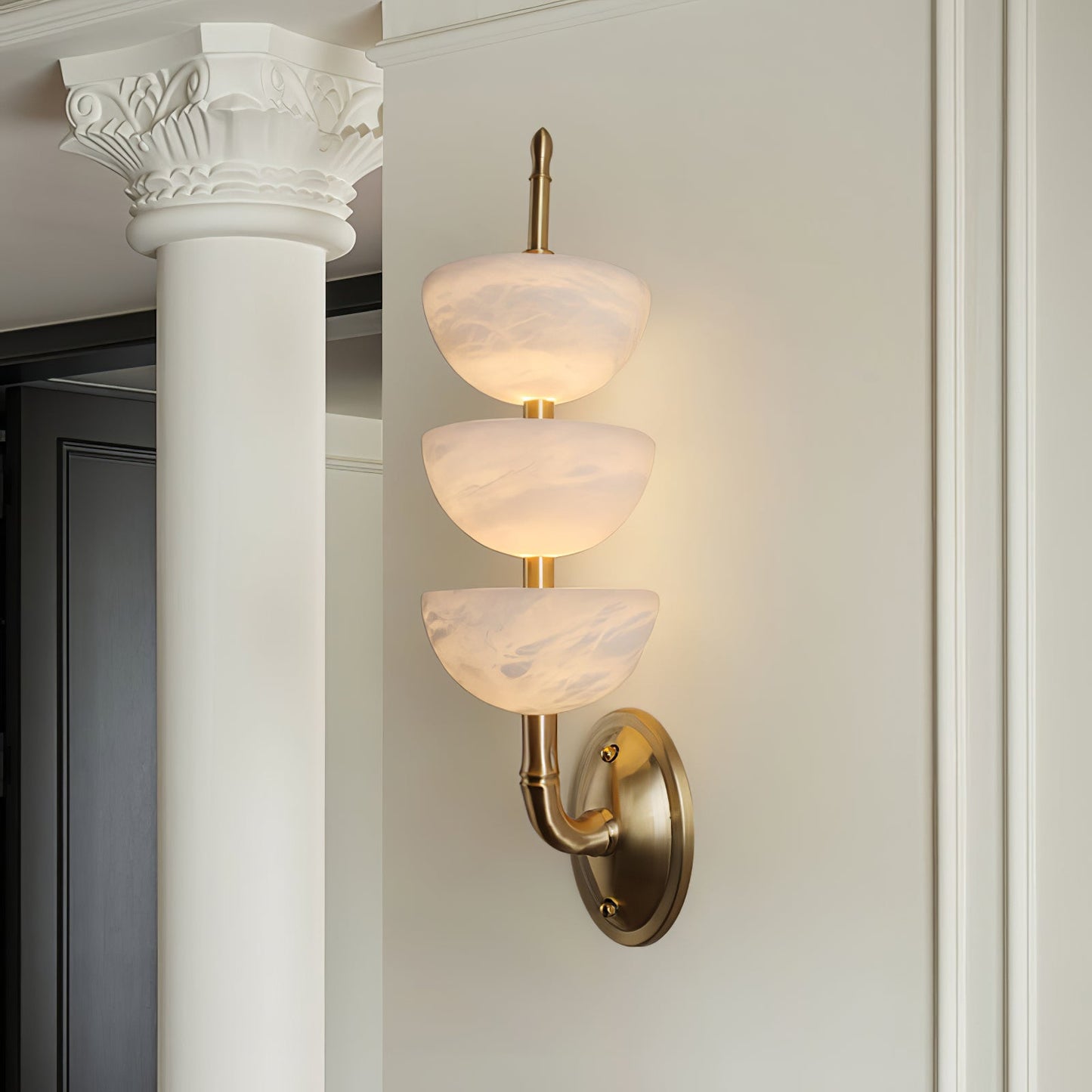 Triple Alabaster Wall Sconce - Elegant Lighting with Adjustable Bright