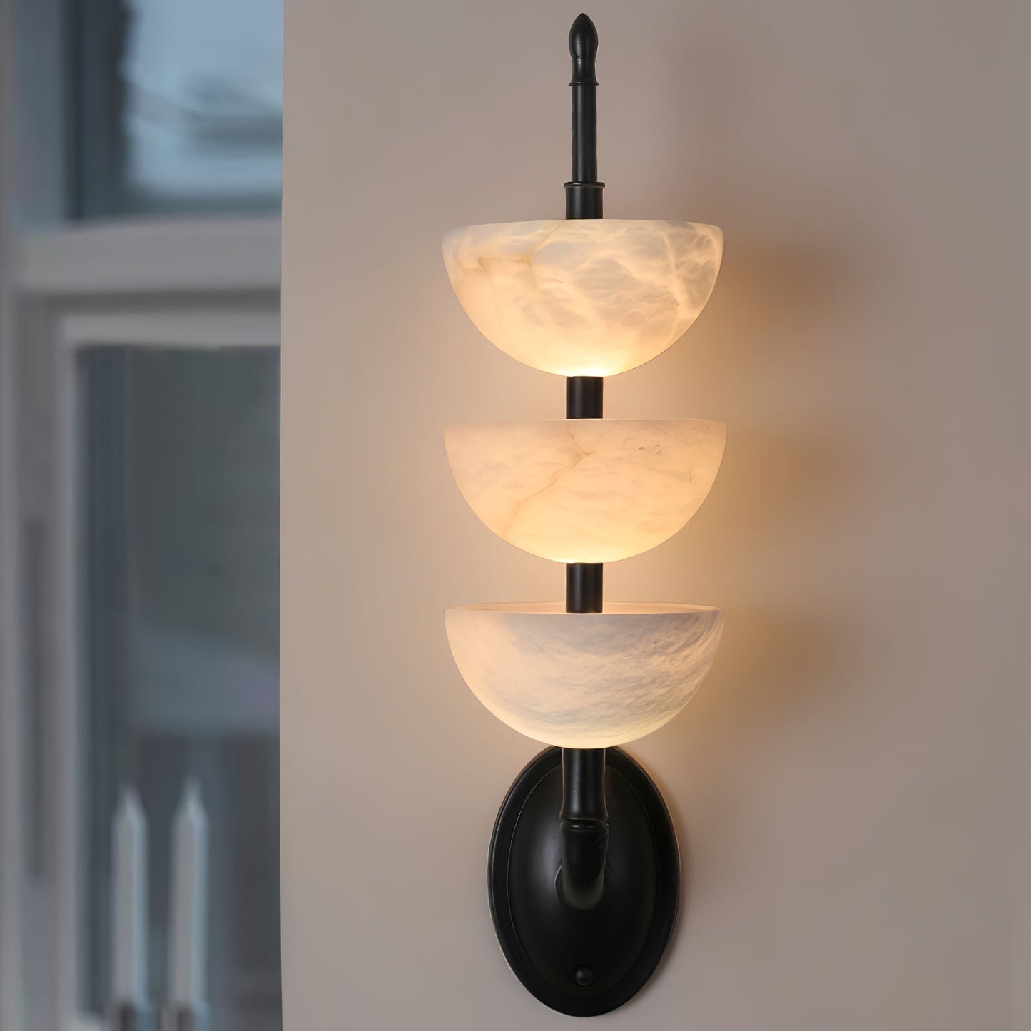 Triple Alabaster Wall Sconce - Elegant Lighting with Adjustable Bright