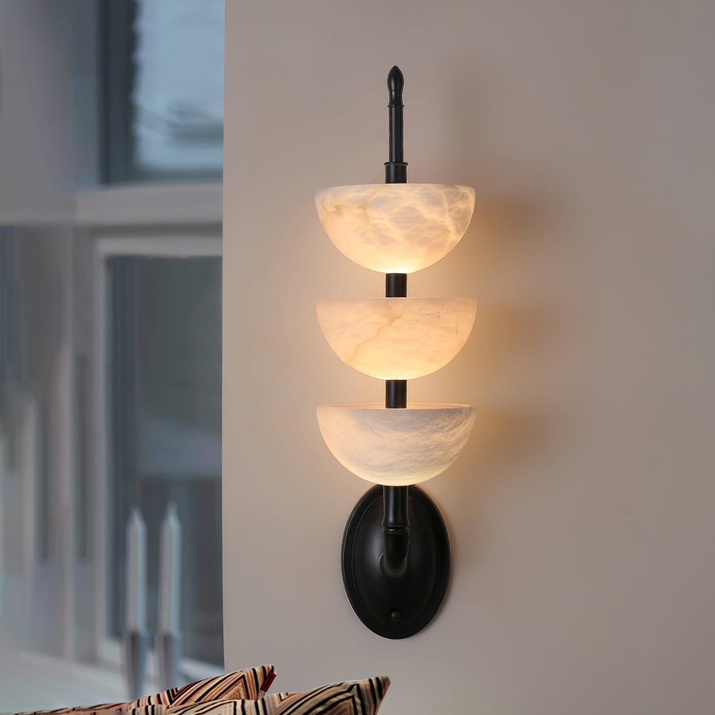Triple Alabaster Wall Sconce - Elegant Lighting with Adjustable Bright