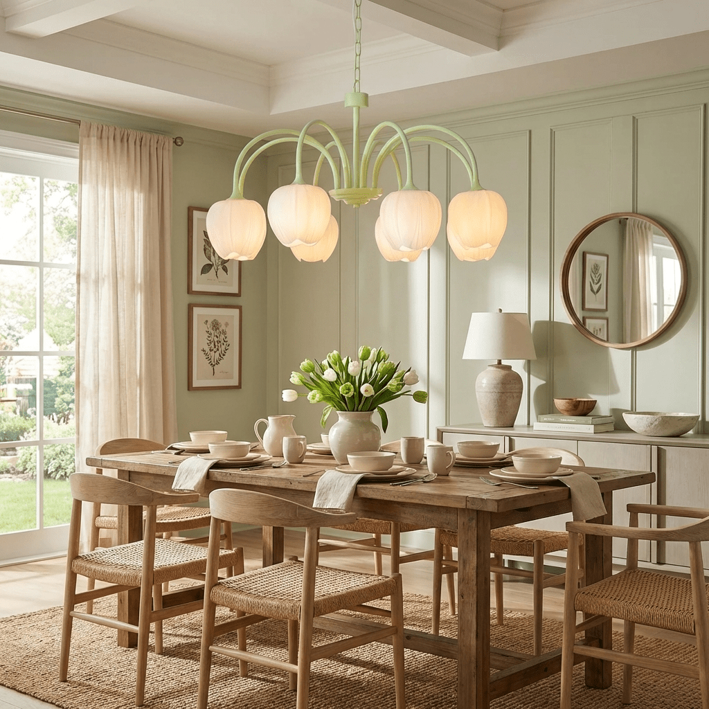 Tulip Matcha Chandelier - Elegant Design with Adjustable Brightness