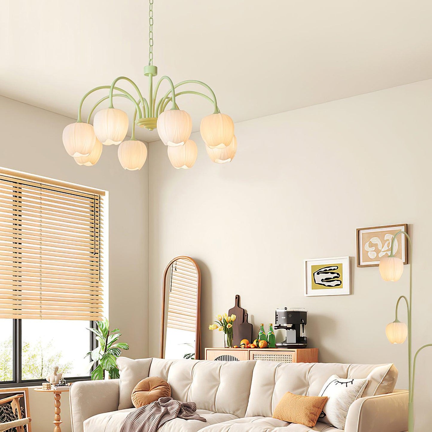 Tulip Matcha Chandelier - Elegant Design with Adjustable Brightness