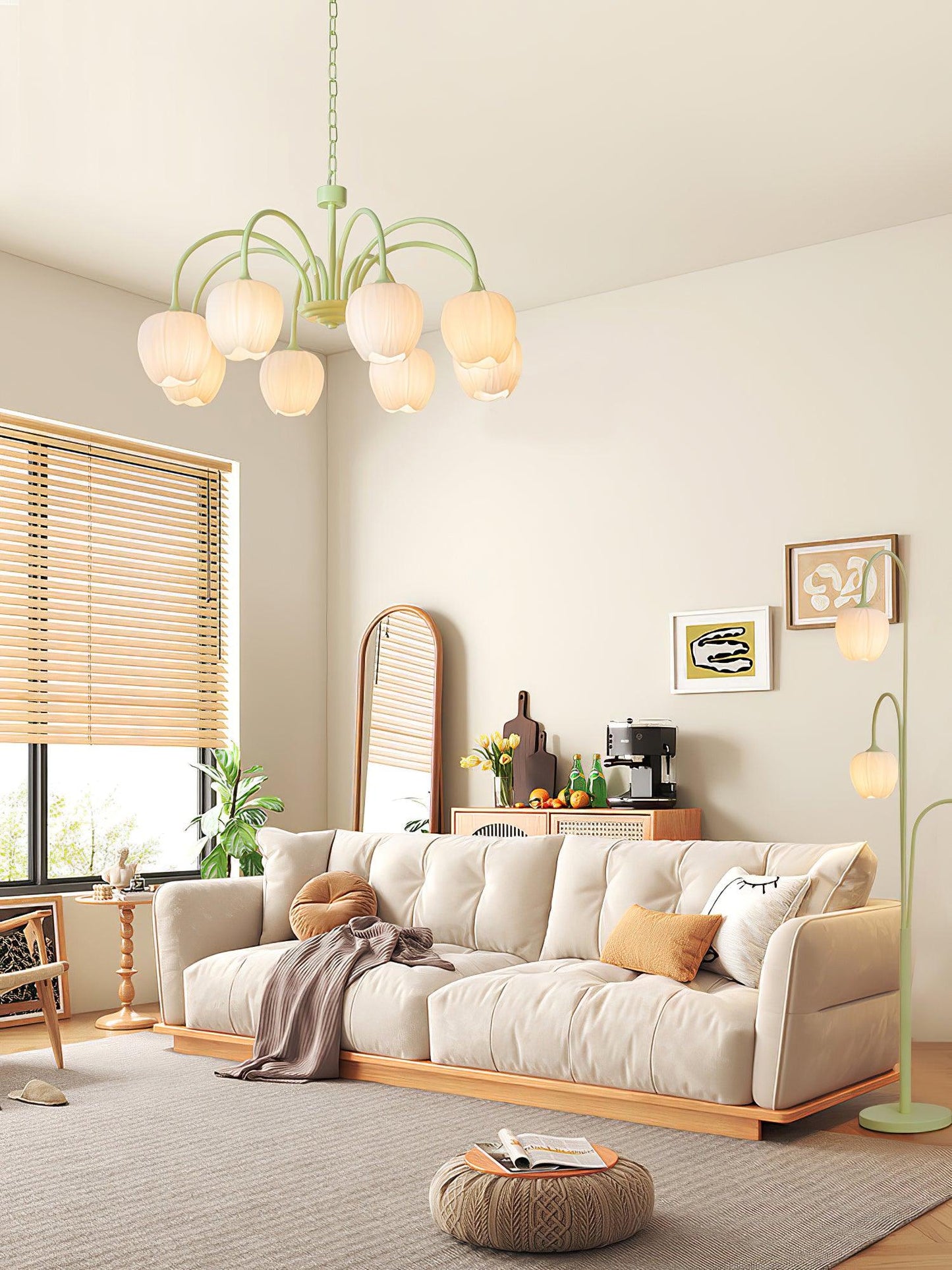 Tulip Matcha Chandelier - Elegant Design with Adjustable Brightness