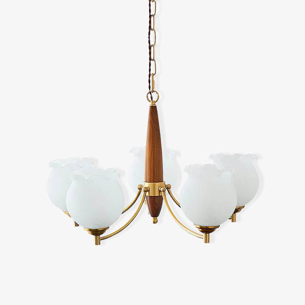 Elegant Tulips Glass Wood Chandelier - Adjustable Height & Soft Lighti