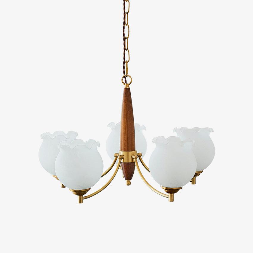 Elegant Tulips Glass Wood Chandelier - Adjustable Height & Soft Lighti