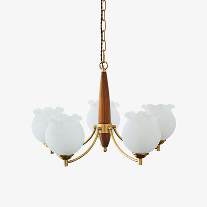 Elegant Tulips Glass Wood Chandelier - Adjustable Height & Soft Lighti