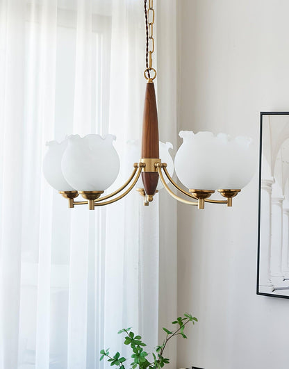 Elegant Tulips Glass Wood Chandelier - Adjustable Height & Soft Lighti
