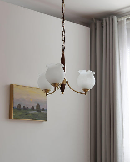 Elegant Tulips Glass Wood Chandelier - Adjustable Height & Soft Lighti