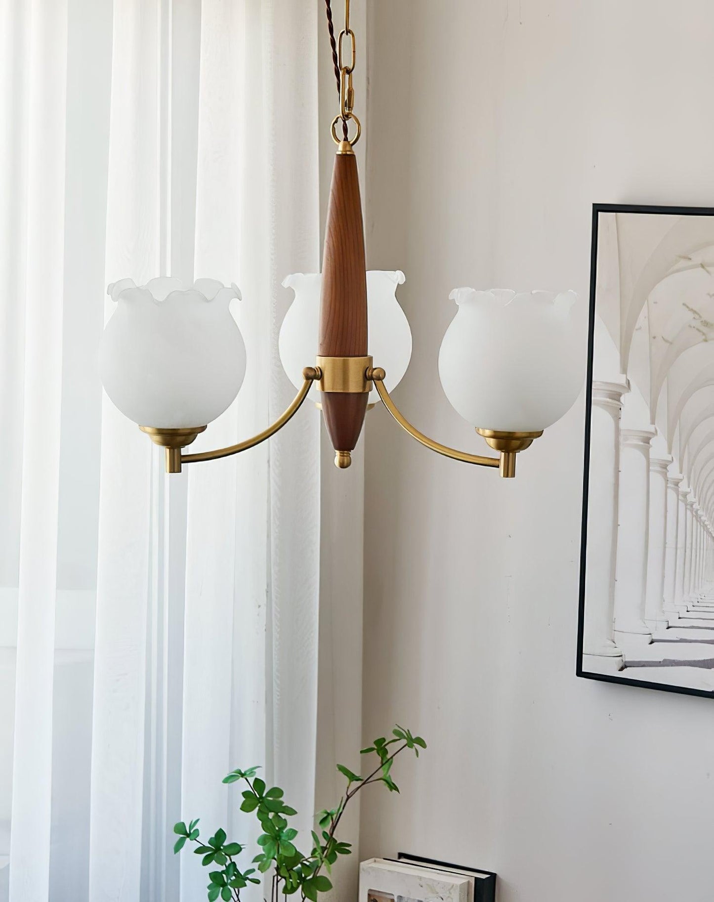 Elegant Tulips Glass Wood Chandelier - Adjustable Height & Soft Lighti