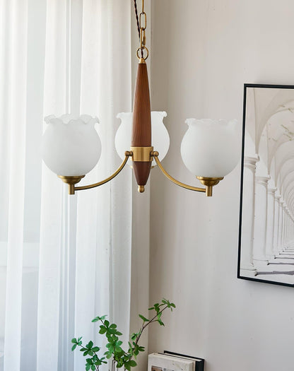 Elegant Tulips Glass Wood Chandelier - Adjustable Height & Soft Lighti