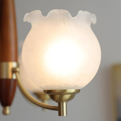 Elegant Tulips Glass Wood Chandelier - Adjustable Height & Soft Lighti