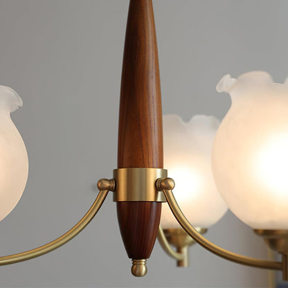 Elegant Tulips Glass Wood Chandelier - Adjustable Height & Soft Lighti