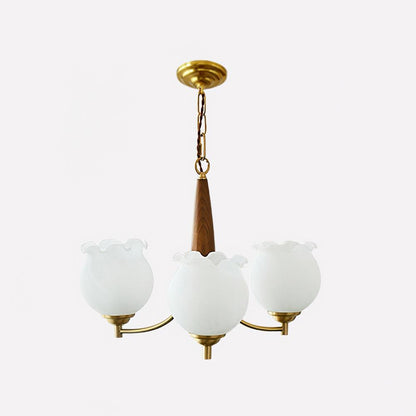 Elegant Tulips Glass Wood Chandelier - Adjustable Height & Soft Lighti