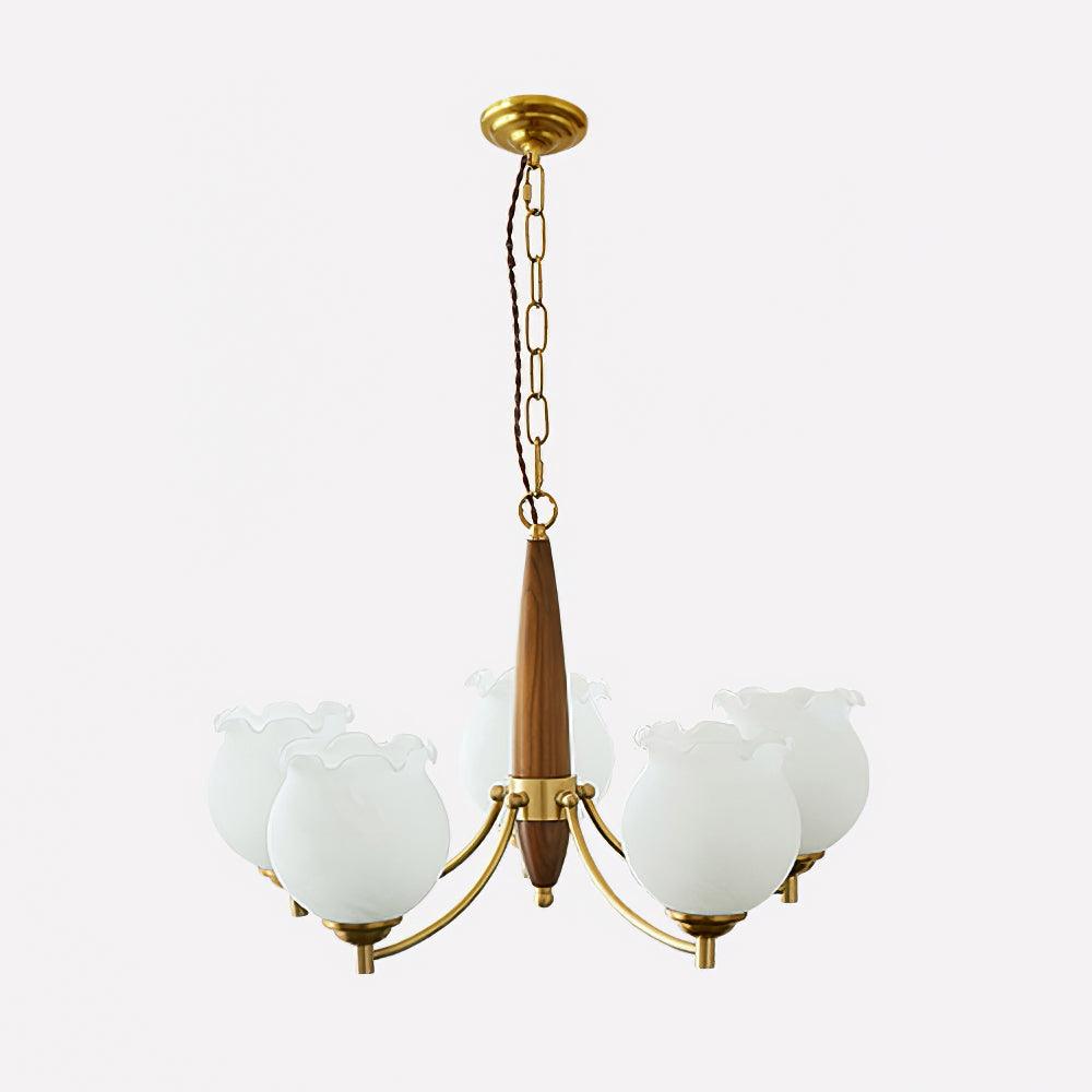 Elegant Tulips Glass Wood Chandelier - Adjustable Height & Soft Lighti
