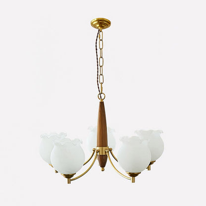Elegant Tulips Glass Wood Chandelier - Adjustable Height & Soft Lighti