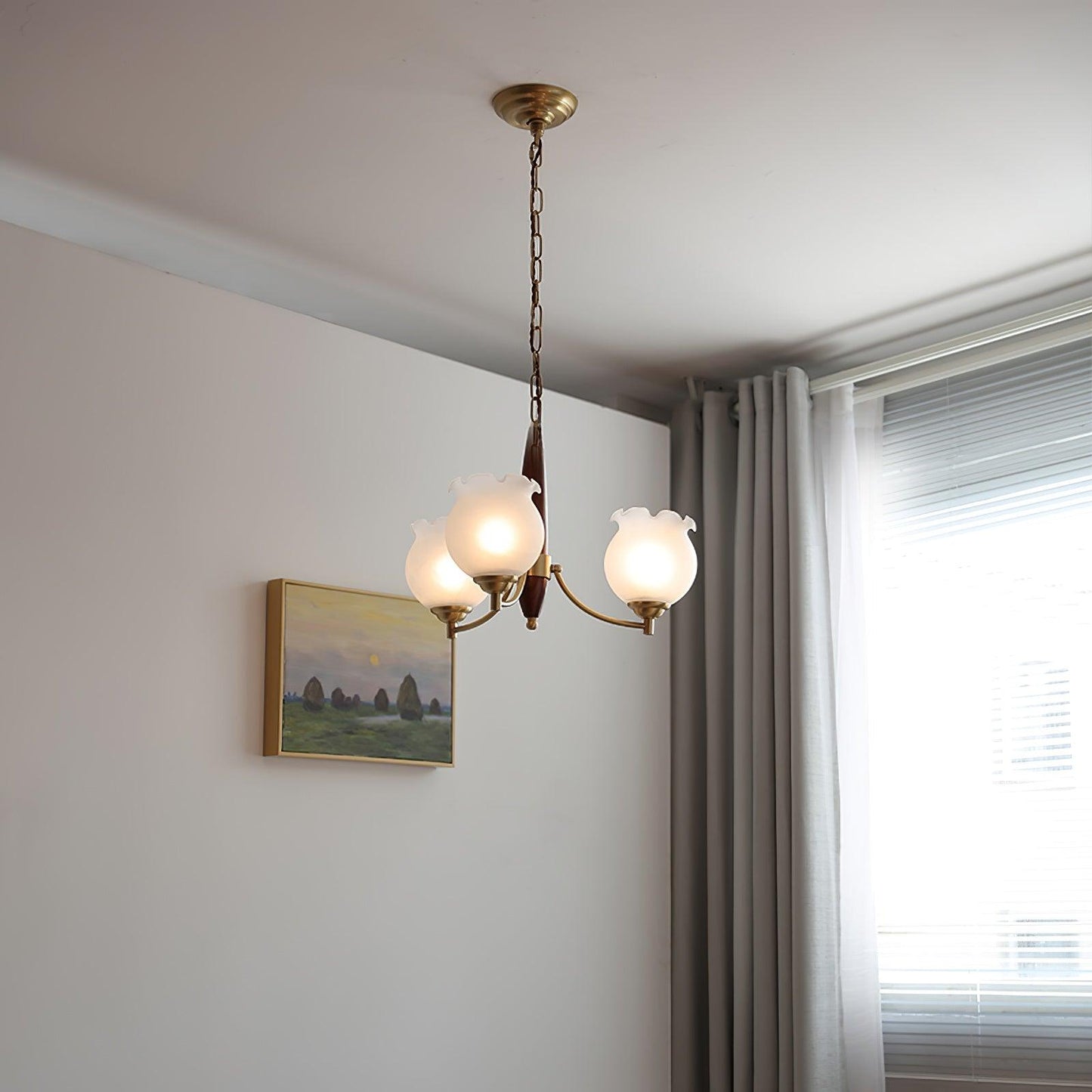 Elegant Tulips Glass Wood Chandelier - Adjustable Height & Soft Lighti