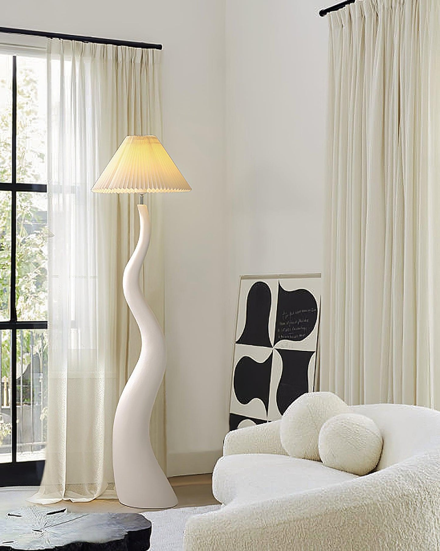 Twisted Pleated Floor Lamp - Adjustable Height, Soft Ambient Lighting