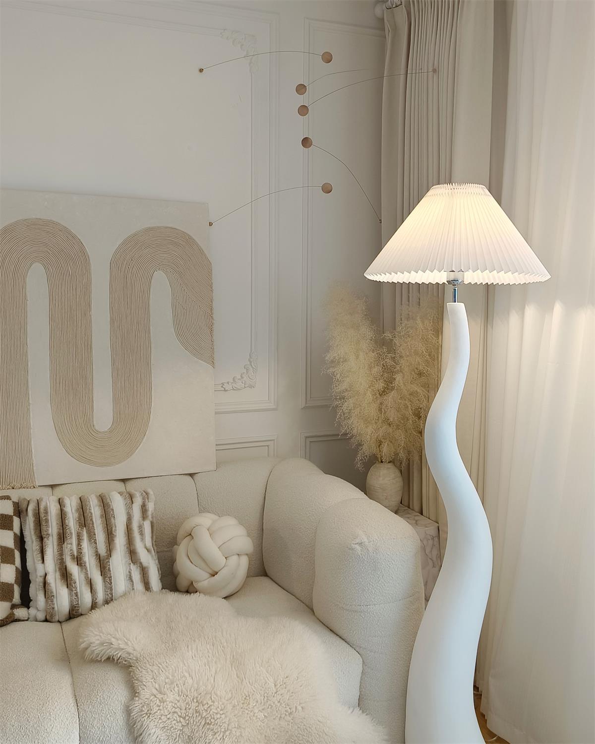 Twisted Pleated Floor Lamp - Adjustable Height, Soft Ambient Lighting