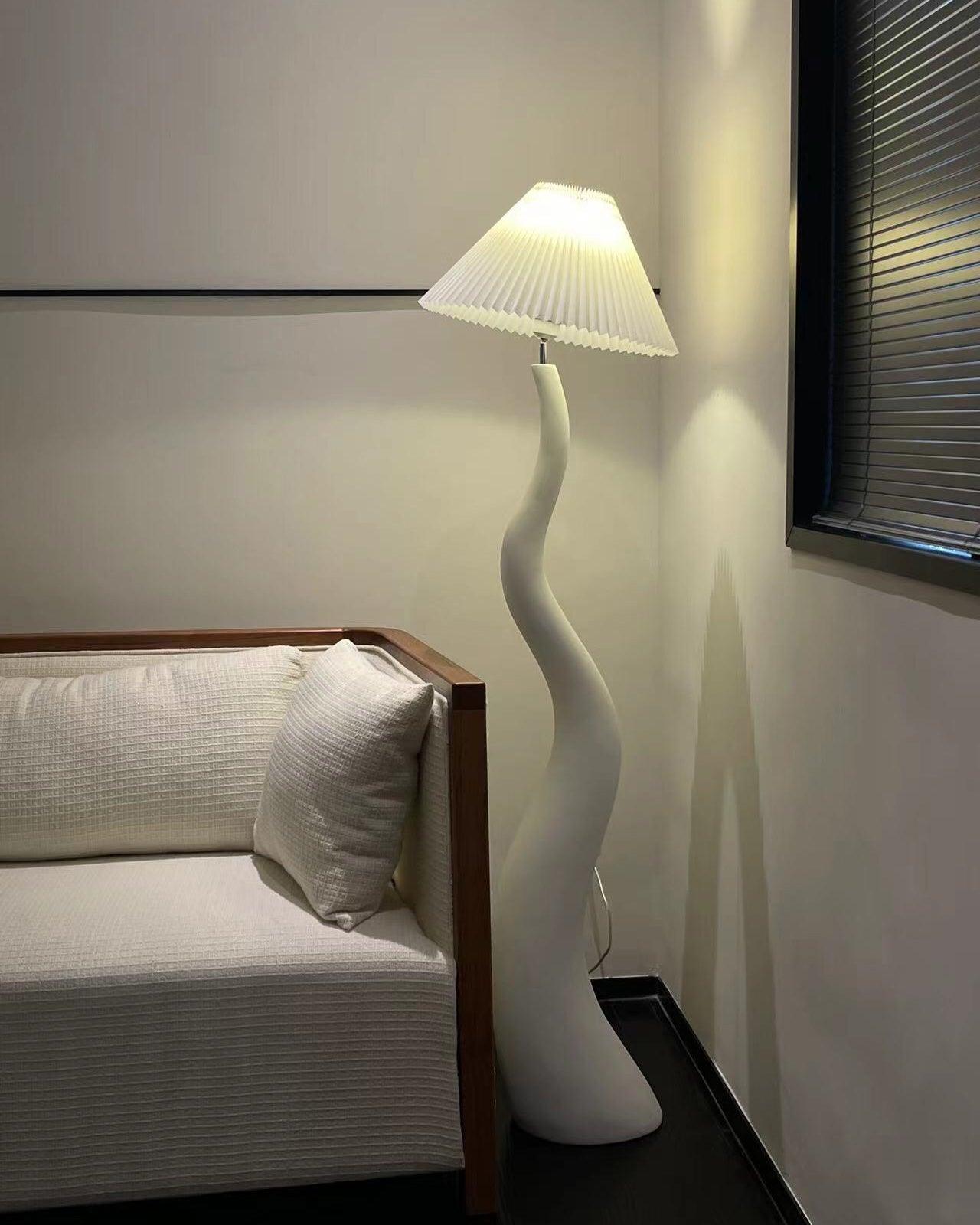 Twisted Pleated Floor Lamp - Adjustable Height, Soft Ambient Lighting