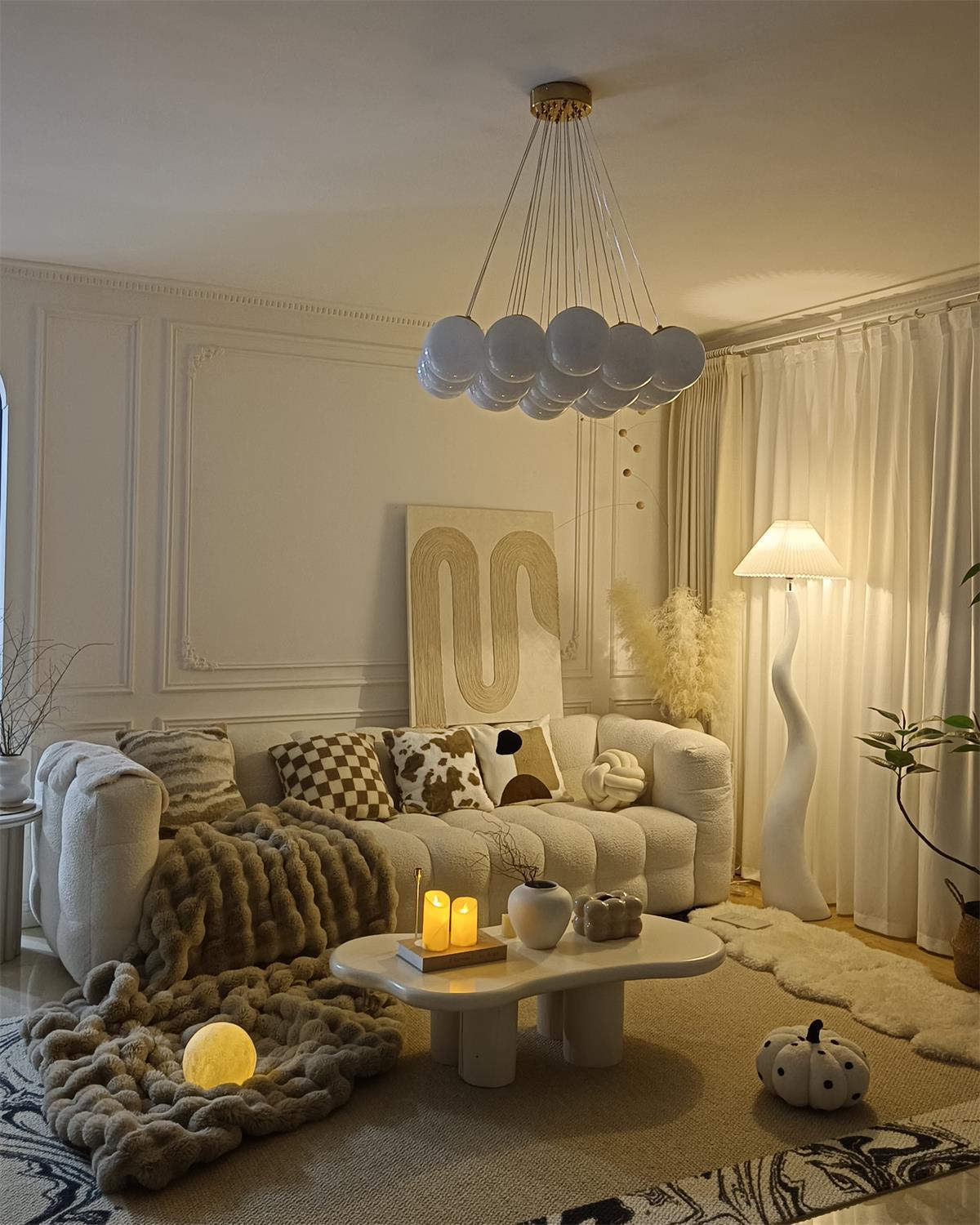 Twisted Pleated Floor Lamp - Adjustable Height, Soft Ambient Lighting