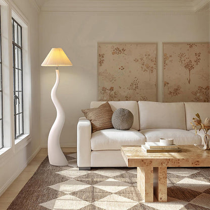 Twisted Pleated Floor Lamp - Adjustable Height, Soft Ambient Lighting