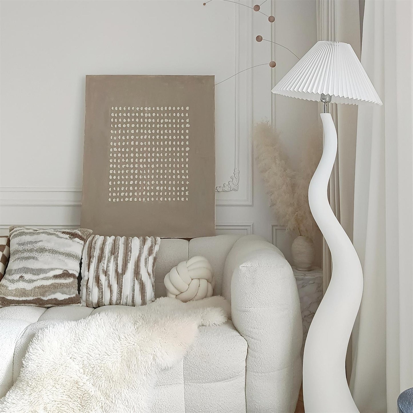 Twisted Pleated Floor Lamp - Adjustable Height, Soft Ambient Lighting