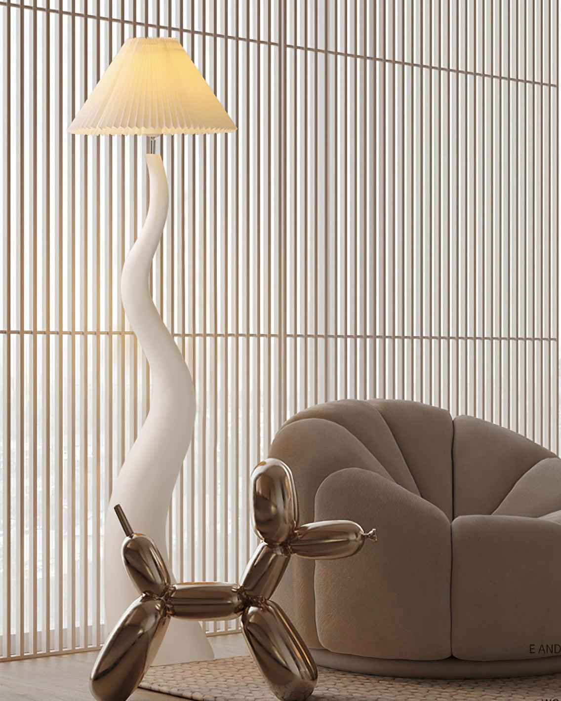 Twisted Pleated Floor Lamp - Adjustable Height, Soft Ambient Lighting