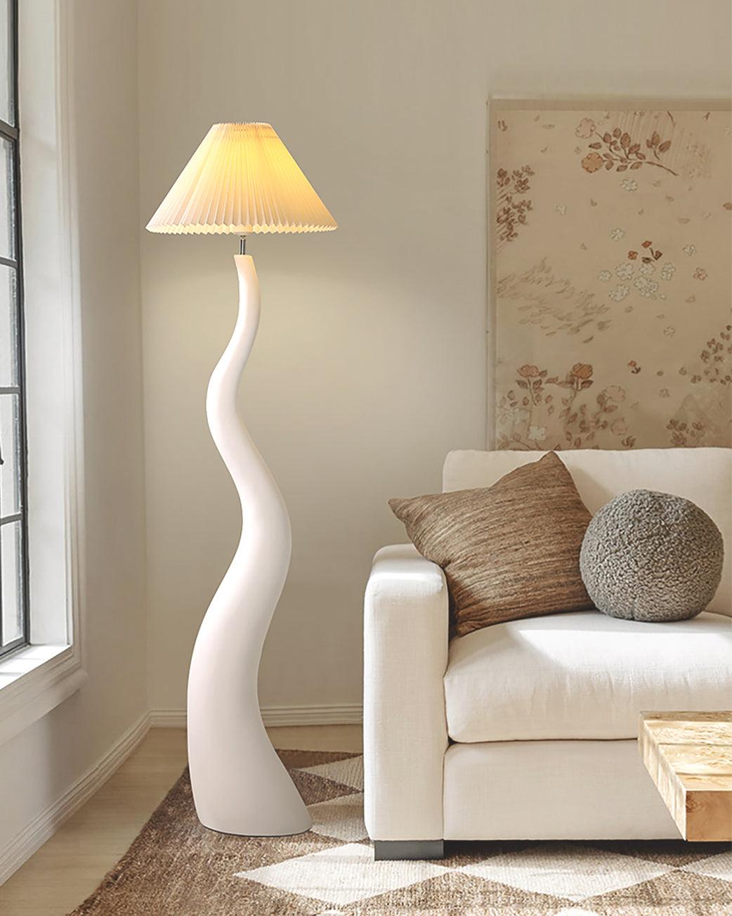 Twisted Pleated Floor Lamp - Adjustable Height, Soft Ambient Lighting
