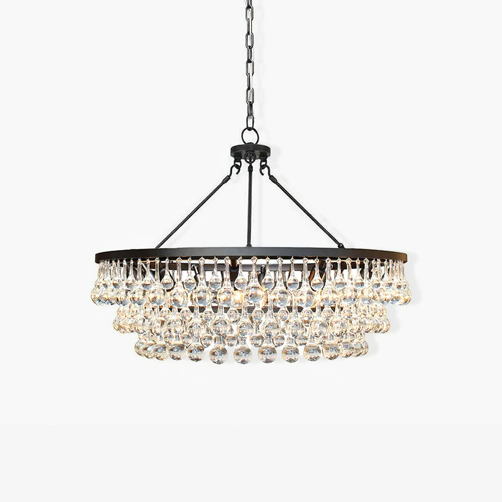 Elegant Tiered Crystal Chandelier with Adjustable Height & LED Lights